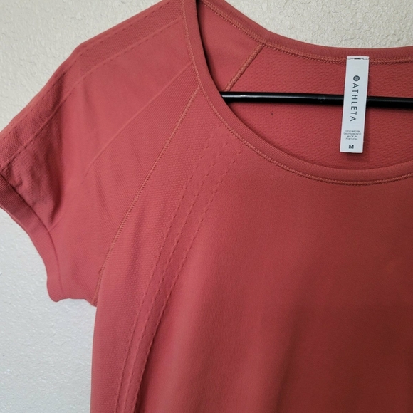 Athleta Fastest Track Top Womens S Neon Orange Short Sleeve Pullover Ruched Tee - Picture 7 of 11
